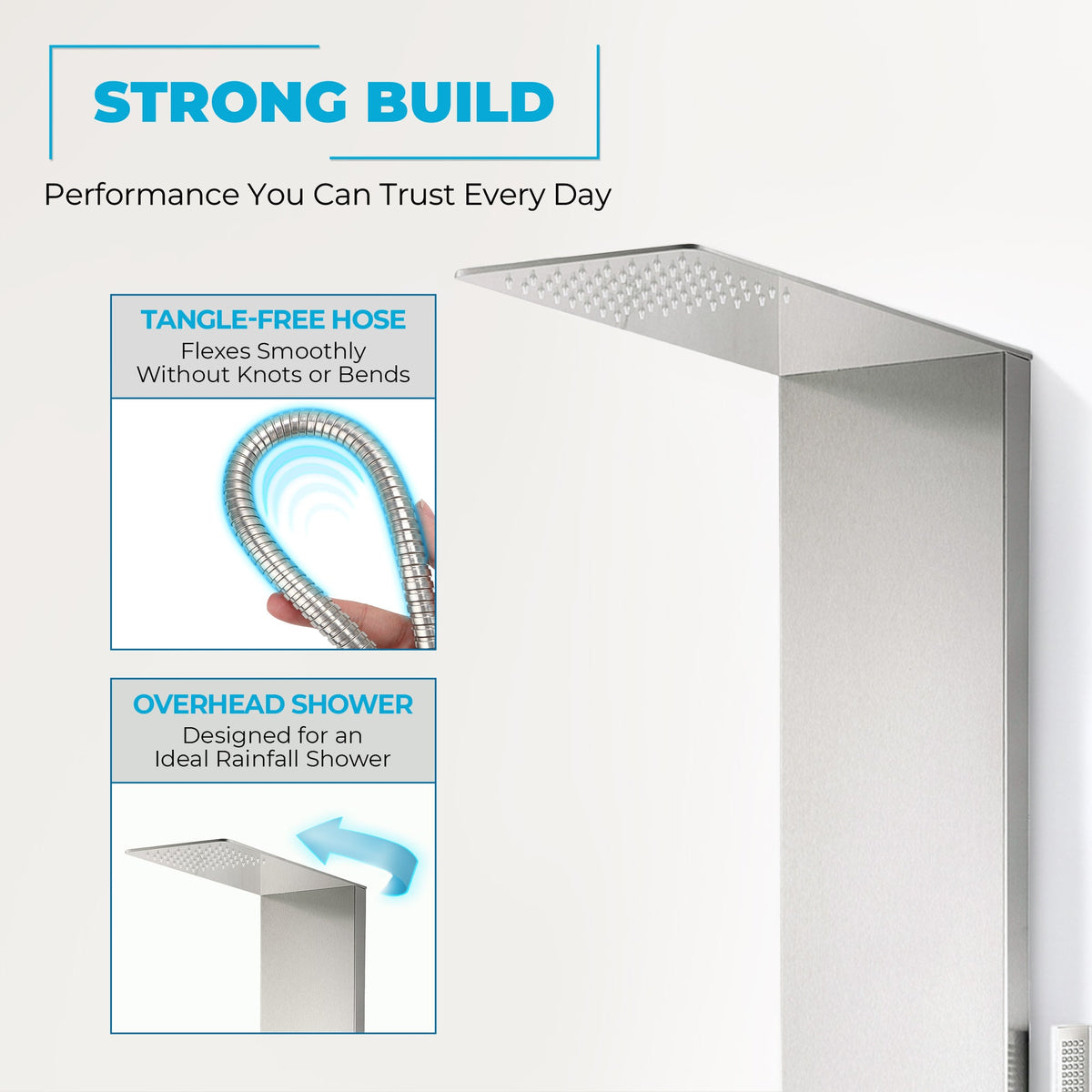 Collines Series 55 in. 2-Jetted Shower Tower with Heavy Rain Shower and Jets and Spray Wand