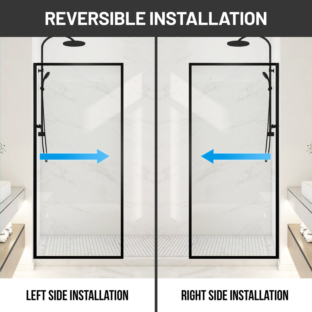 Welle 34 in. x 74 in. Framed Fixed Shower Screen Door with 5/16" (8mm) Tempered Fluted or Clear Glass