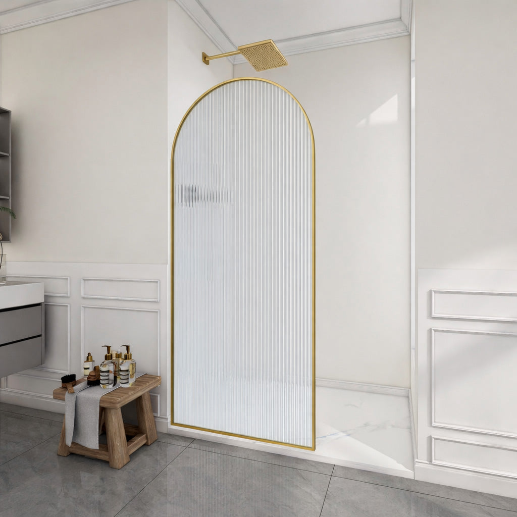 Ember Series 34 in. x 78 in Framed Arch Fixed Shower Screen Door with 8mm Tempered Clear or Fluted Glass