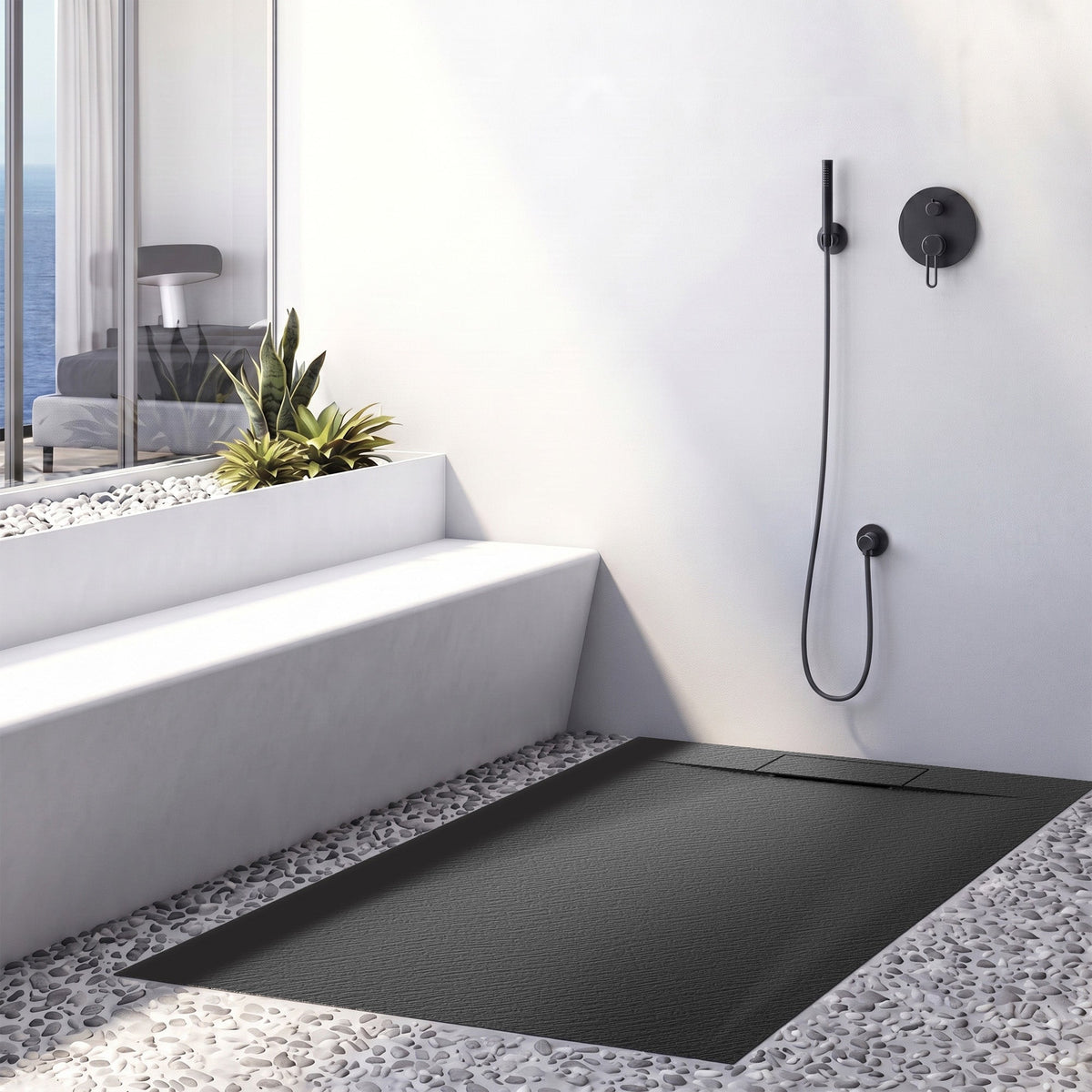 59 x 35 Shower Base, Pan Only, Barrier Free Curbless Black