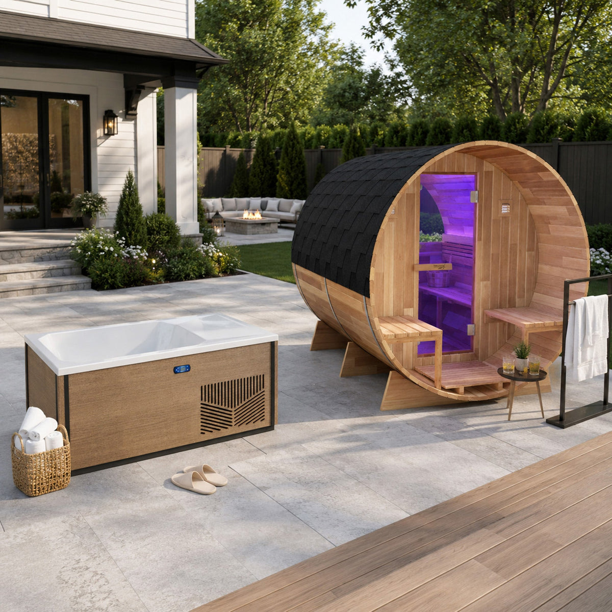 Outdoor Sauna, 4 Person Electric Rock 1-Hp Chiller