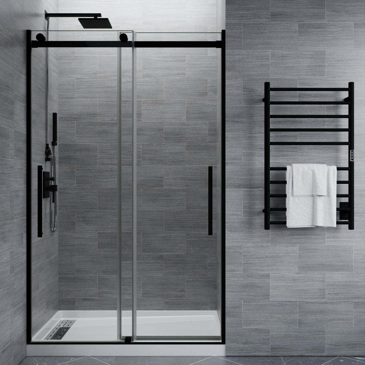 48 x 76 Frameless Shower Door, Stellar Sliding Tsunami Guard