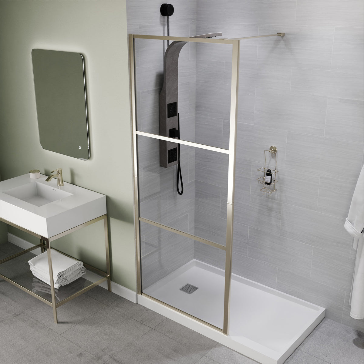 Himmel Series 34 in. x 78 in. Fixed Framed Shower Door with Tsunami Guard Tempered Clear Glass