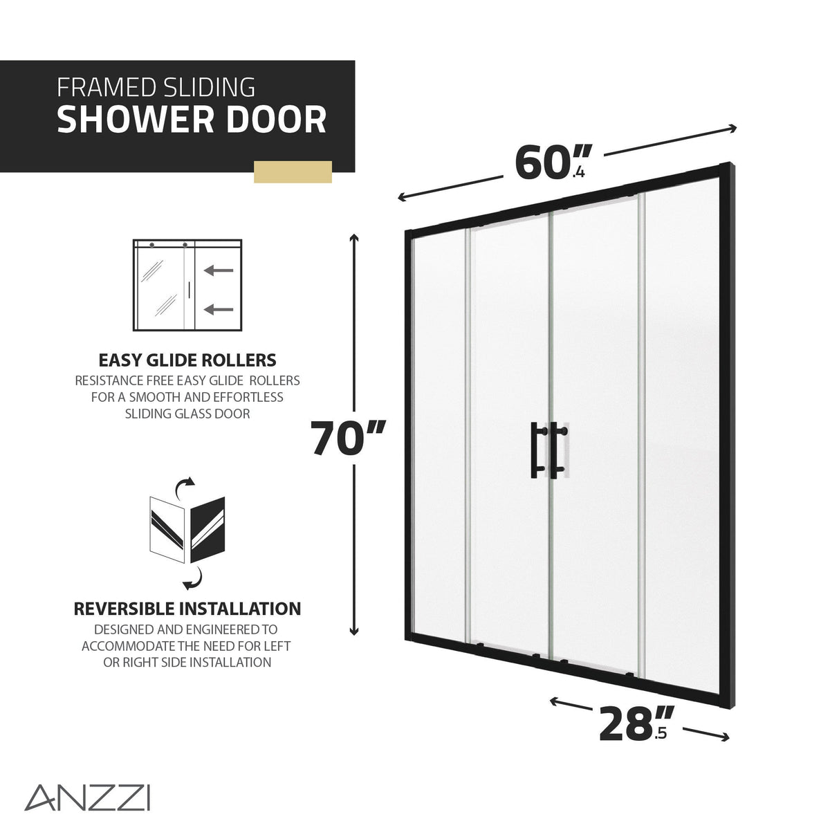 Romance Series 59 to 60 in. x 70 in. Sliding Framed Shower Door with Tsunami Guard Tempered Clear Glass