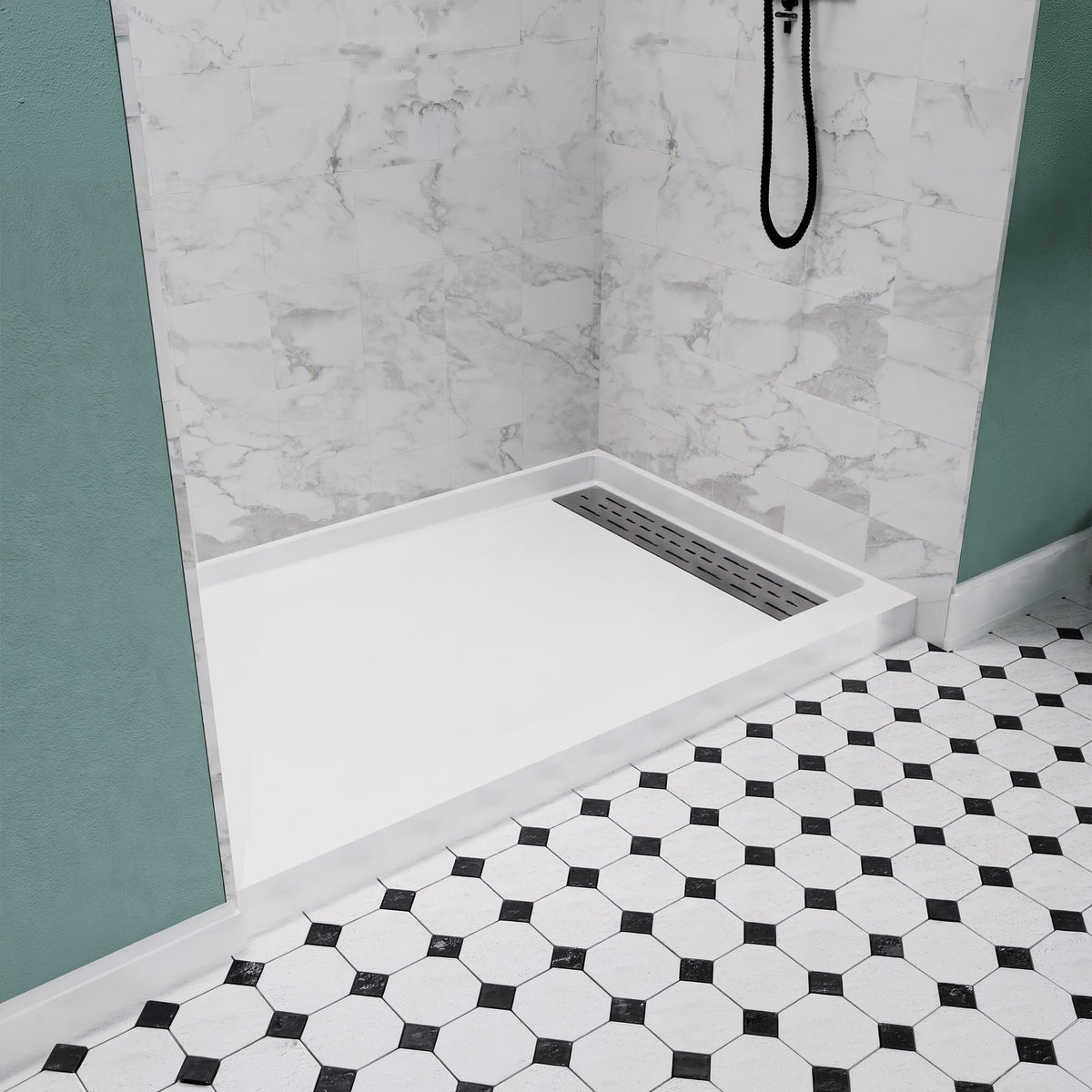 ANZZI Alexander 48" x 32" Alcove Shower Pan, Compression Molded ANR Material (3X Impact Resistant), Low Threshold, Stain