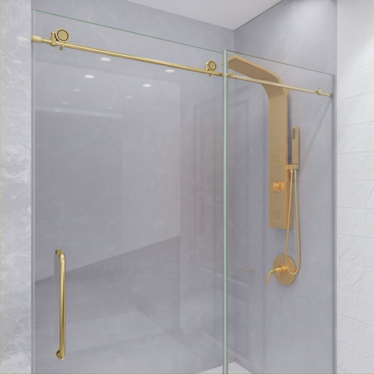60 x 76 Frameless Shower Door, Madam Sliding Clear or Tsunami Guard