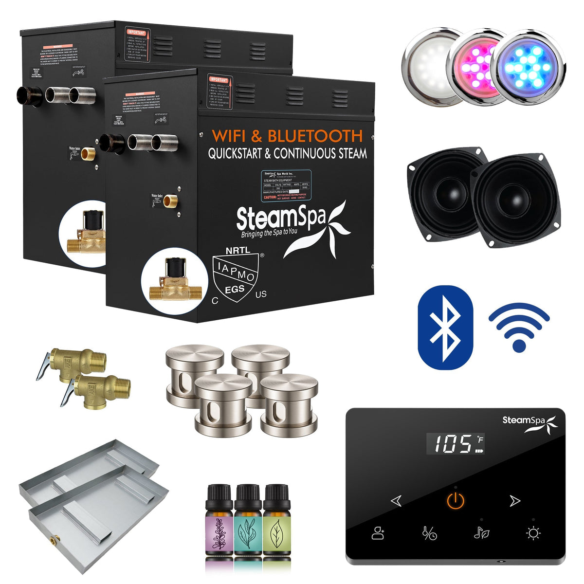 Steam Shower Generator, Full Package, Black Wireless Series