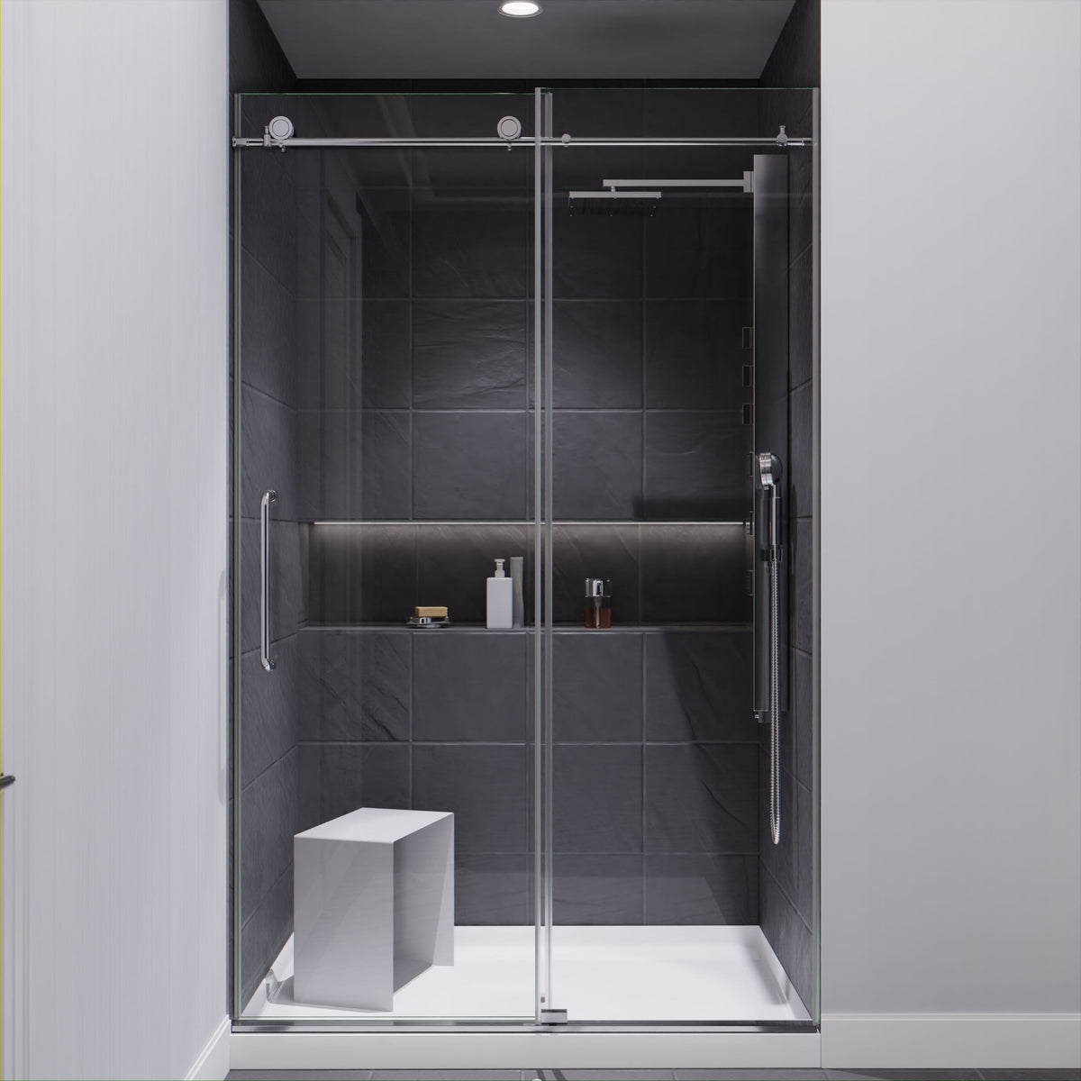 Madam Series 44 to 48 in. x 76 in. Sliding Frameless Shower Door with Tsunami Guard Tempered Glass