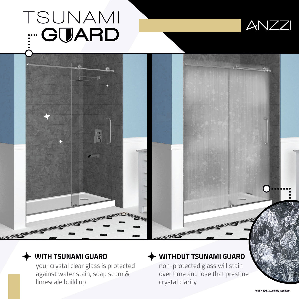 Halberd Series 47 to 48 in. x 72 in. Sliding Framed Shower Door  with Tsunami Guard Tempered Glass