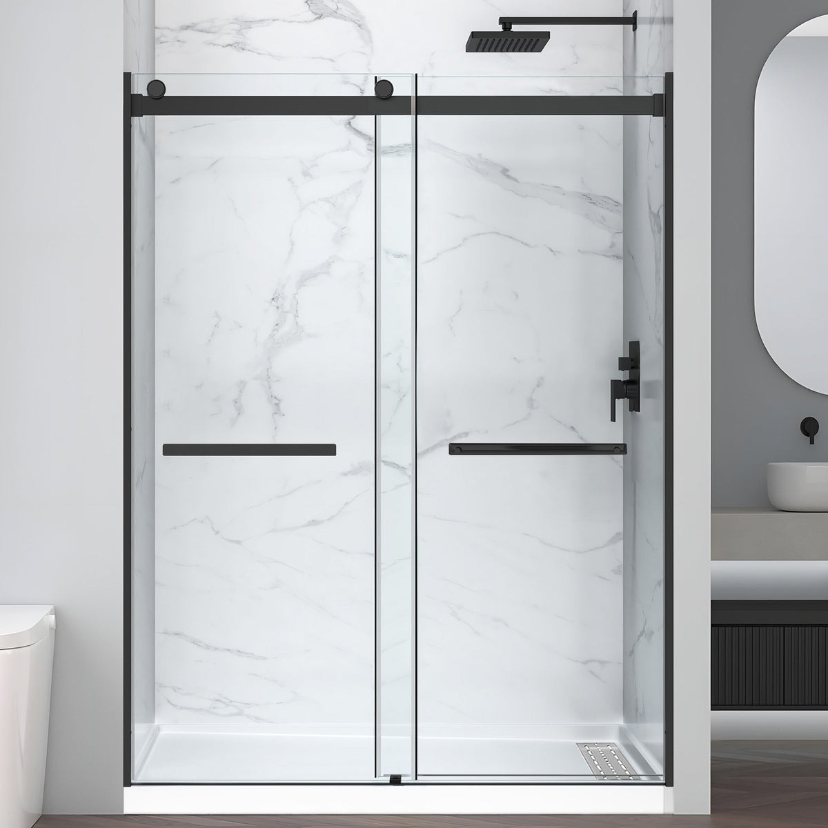 60 x 30 Frameless Shower Door, Pan Only, Kahn Alcove Sliding Combo