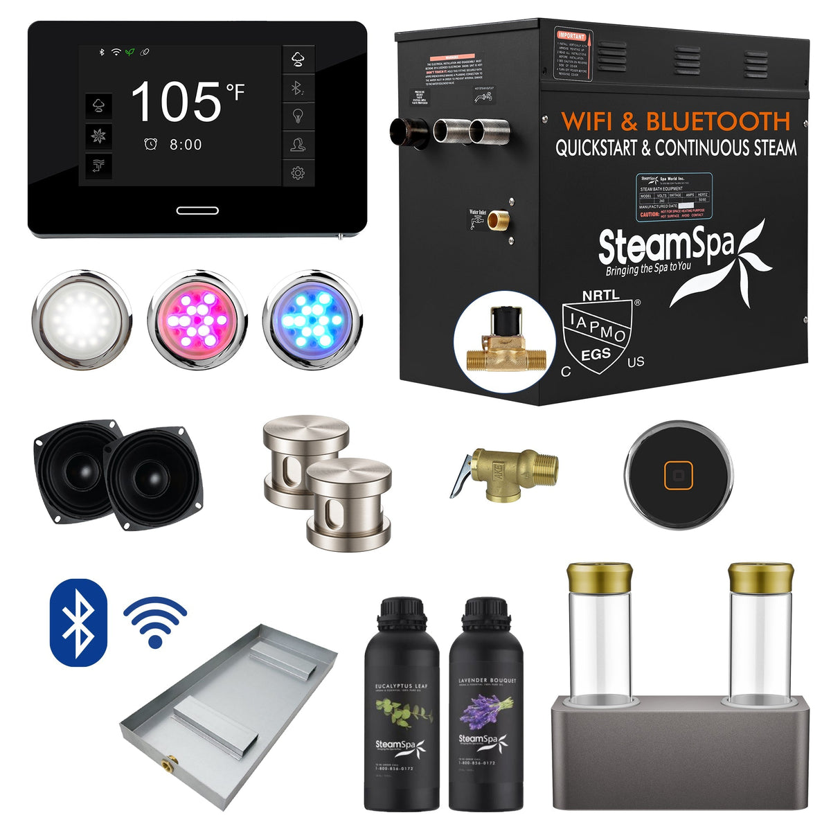 Steam Shower Generator, Full Package, Black Deluxe Series