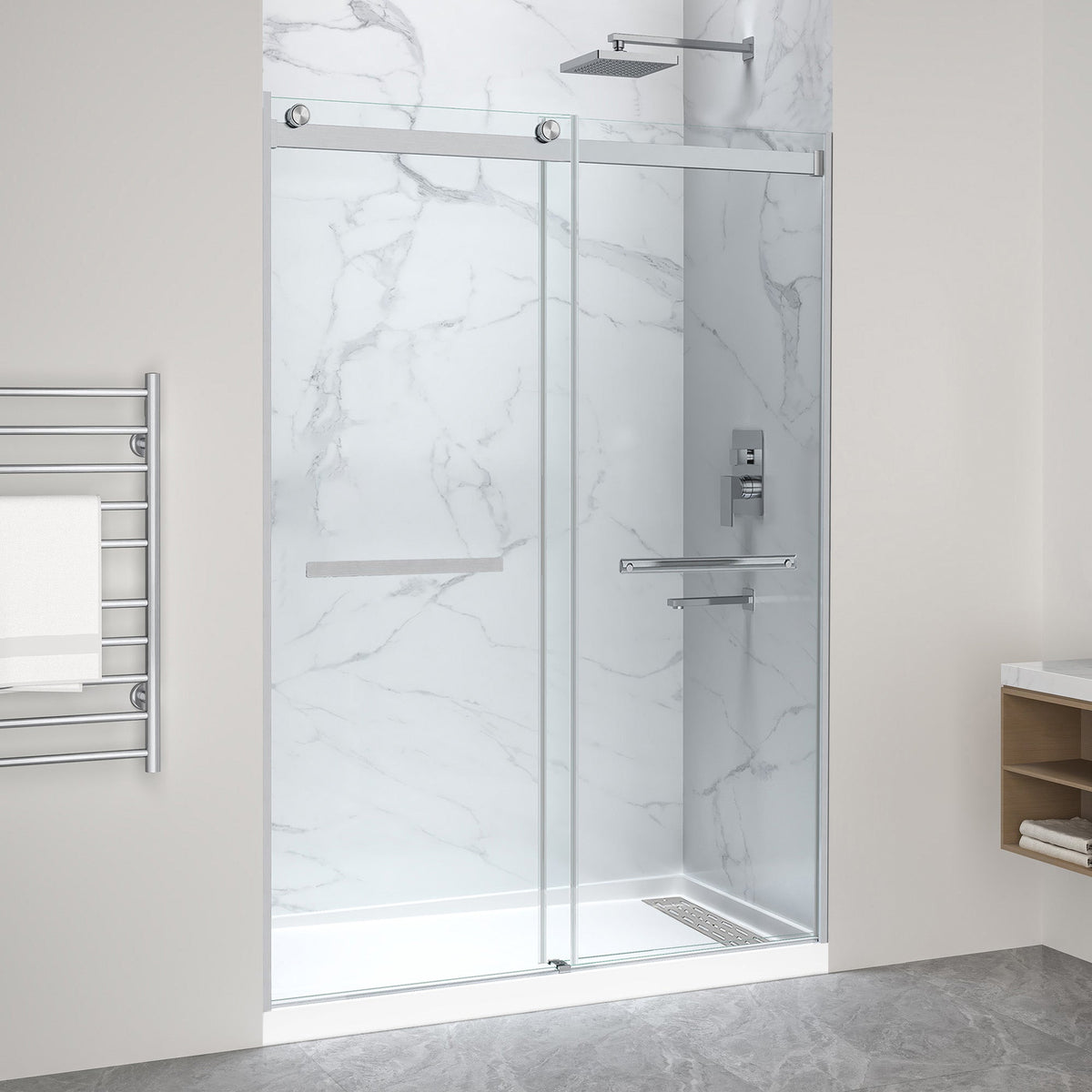 60 x 32 Frameless Shower Door, Pan Only, Kahn Alcove Sliding Combo
