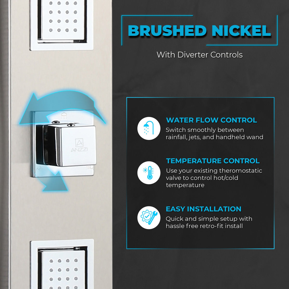 Dion Series 39 in. 2-Jetted Shower Tower with Heavy Rain Shower and Body Jets and Spray Wand