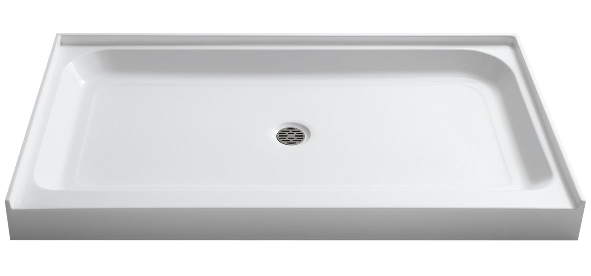 ANZZI Tier 60" x 32" Single Threshold Shower Pan, Durable Marine Grade Acrylic, cUPC Certified, 3-Wall Alcove Installati