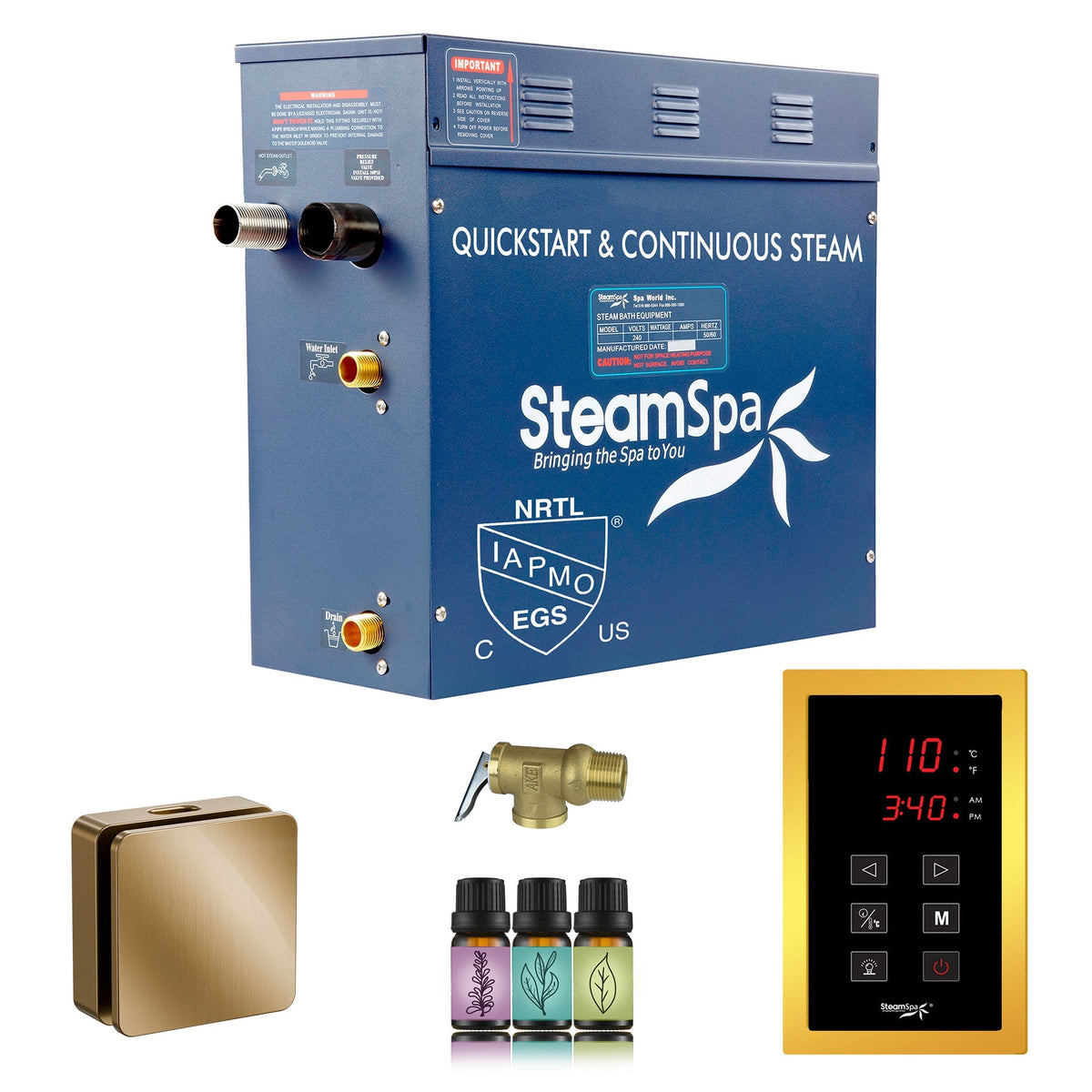 Steam Shower Generator, Full Package, Oasis New Square with Heads