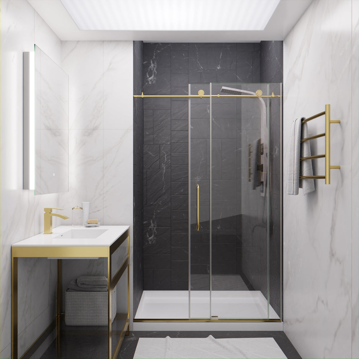 48 x 76 Frameless Shower Door, Madam Sliding Tsunami Guard Tempered Glass