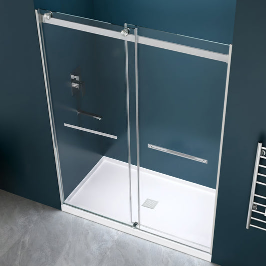 60 x 32 Frameless Shower Door, Center Drain, Pan Only
