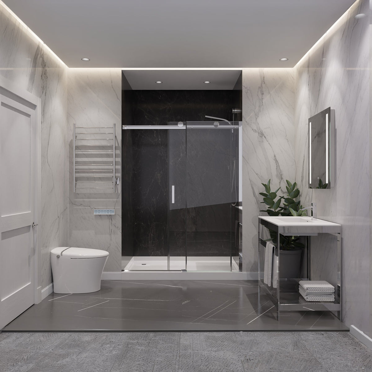 54 x 76 Frameless Shower Door, Rhodes Sliding Tsunami Guard