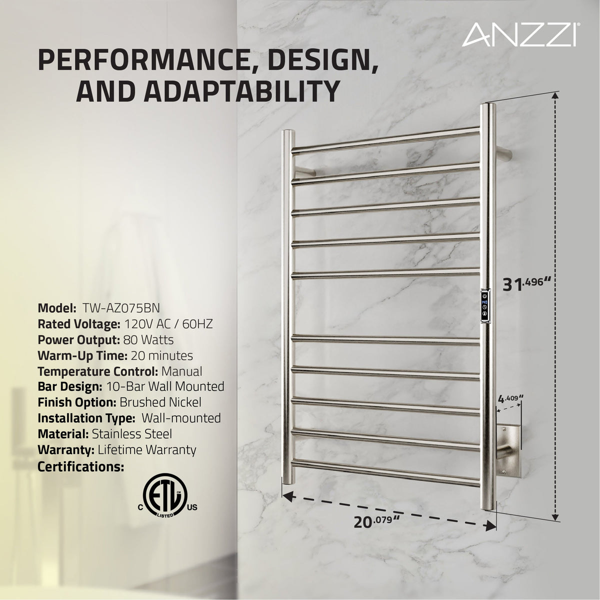 Towel Warmer, Bali Bar Mounted Electric