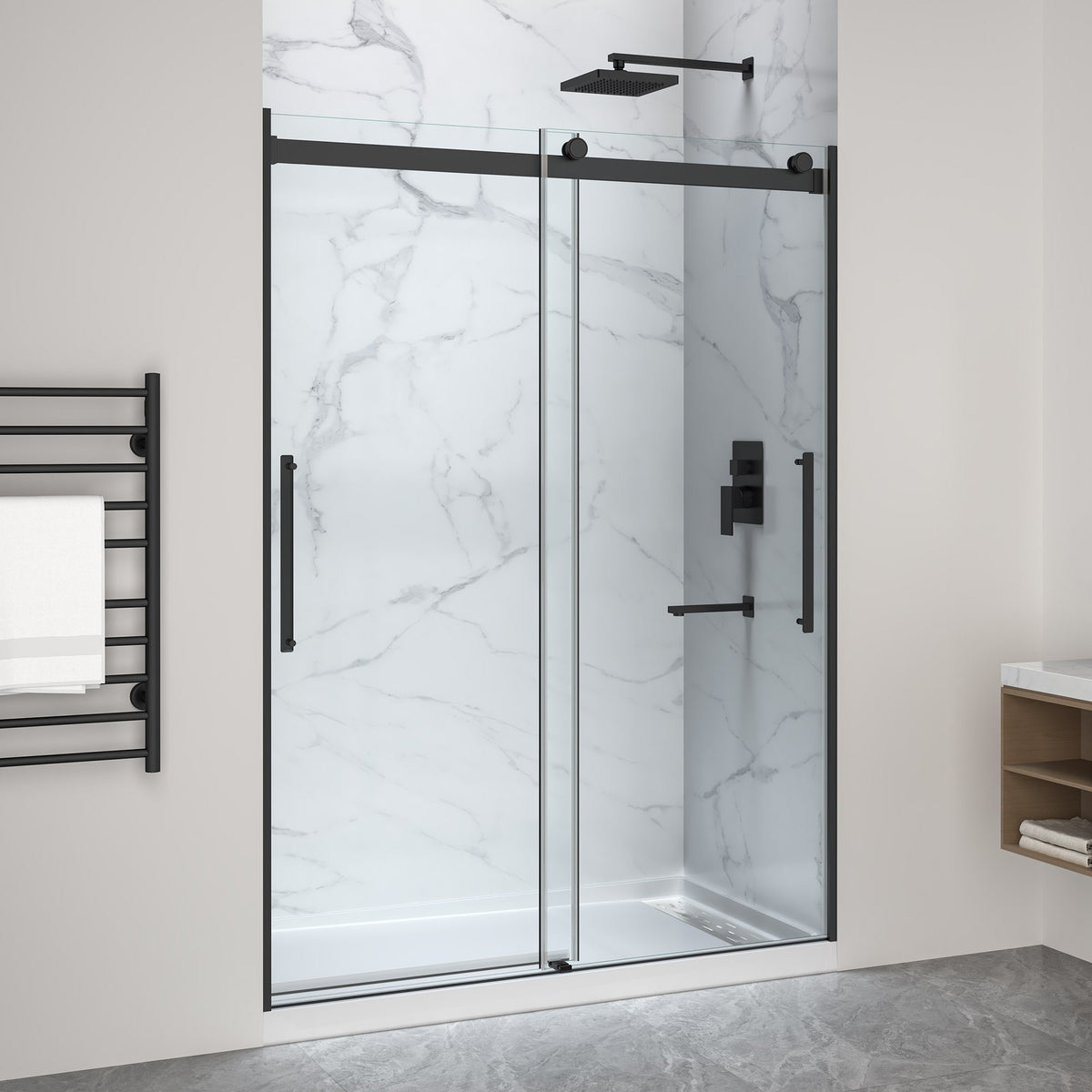 76 x 45 Framed Shower Door, Pan Only, Stellar Sliding Frameless Alcove