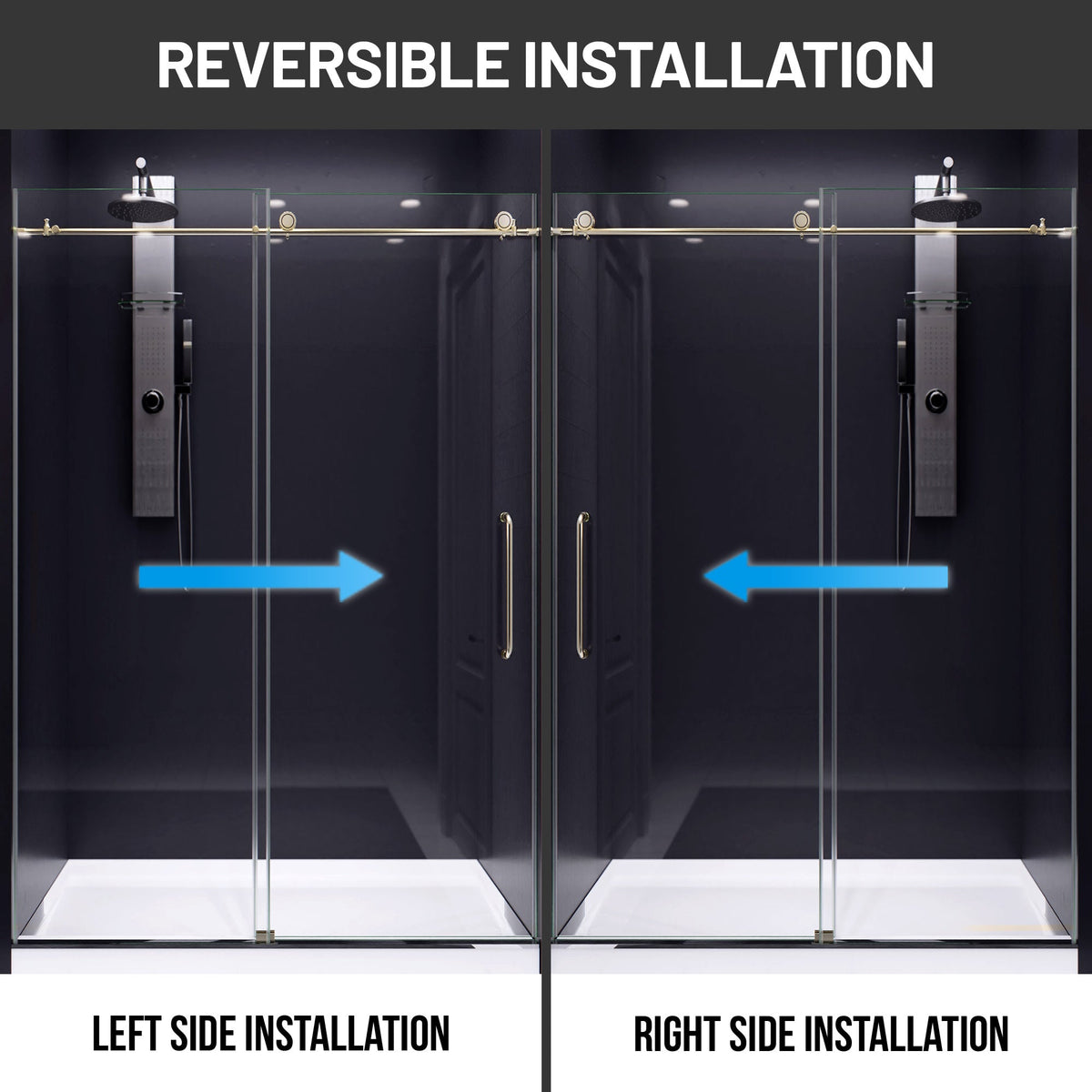 54 x 76 Frameless Shower Door, Madam Sliding Tempered Clear