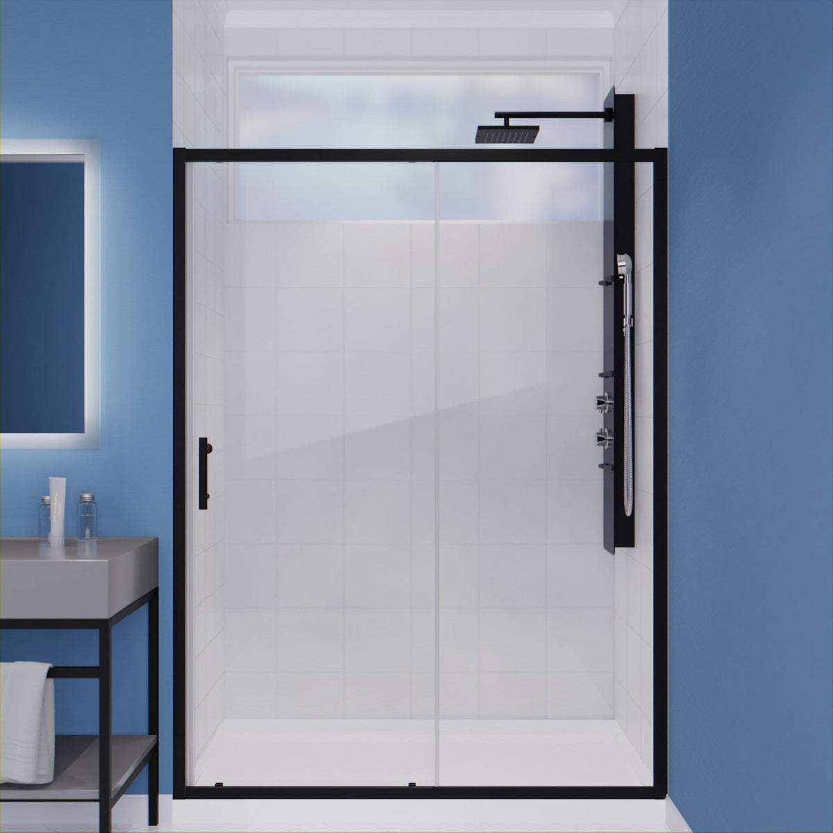 Halberd Series 47 to 48 in. x 72 in. Sliding Framed Shower Door  with Tsunami Guard Tempered Glass