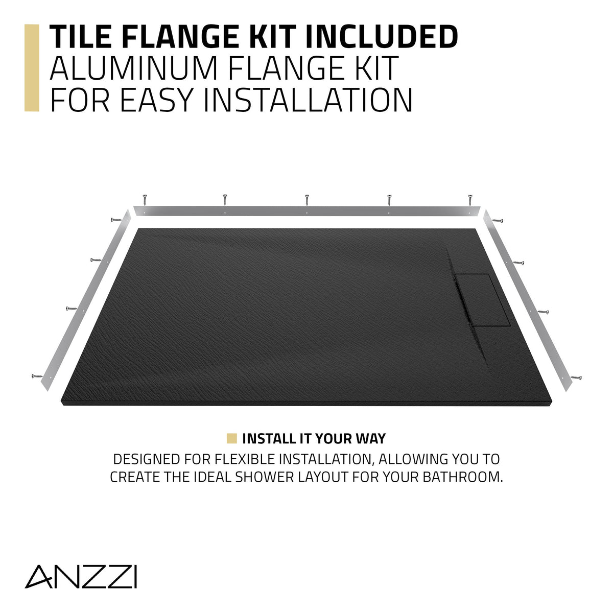 59 x 35 Shower Base, Pan Only, Barrier Free Curbless Black