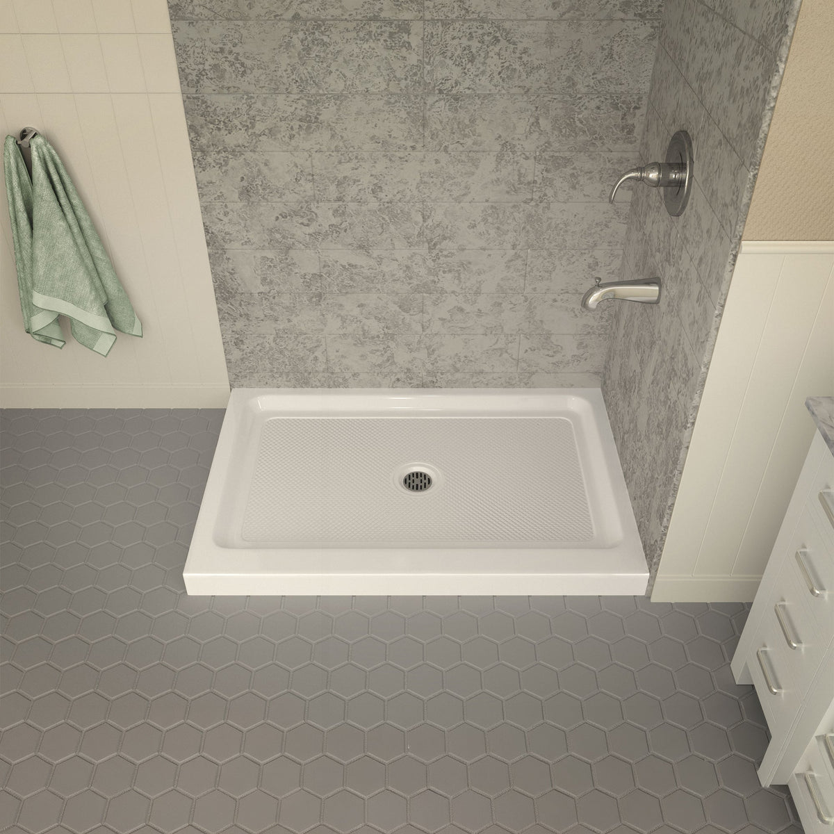 48 x 36 Shower Base, Pan Only, ANZZI Port Corner Durable High-Gloss White