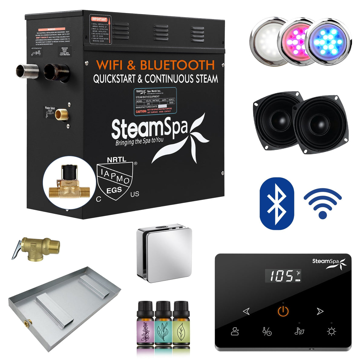 Steam Shower Generator, Full Package, Black Wireless Deluxe New