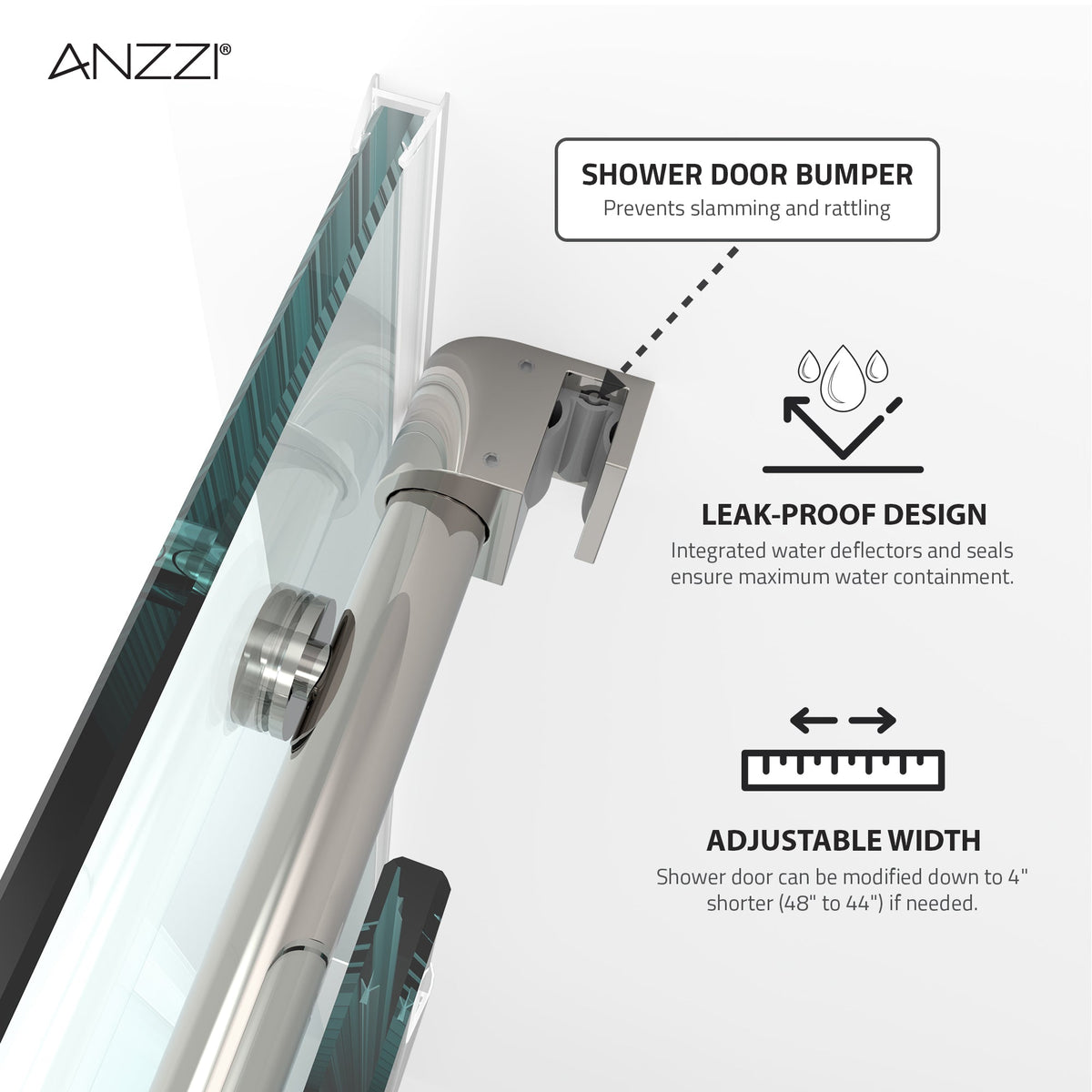 Ozean Series 44 to 48 in. x 76 in. Frameless Shower Door with Sliding with Tsunami Guard Tempered Clear Glass