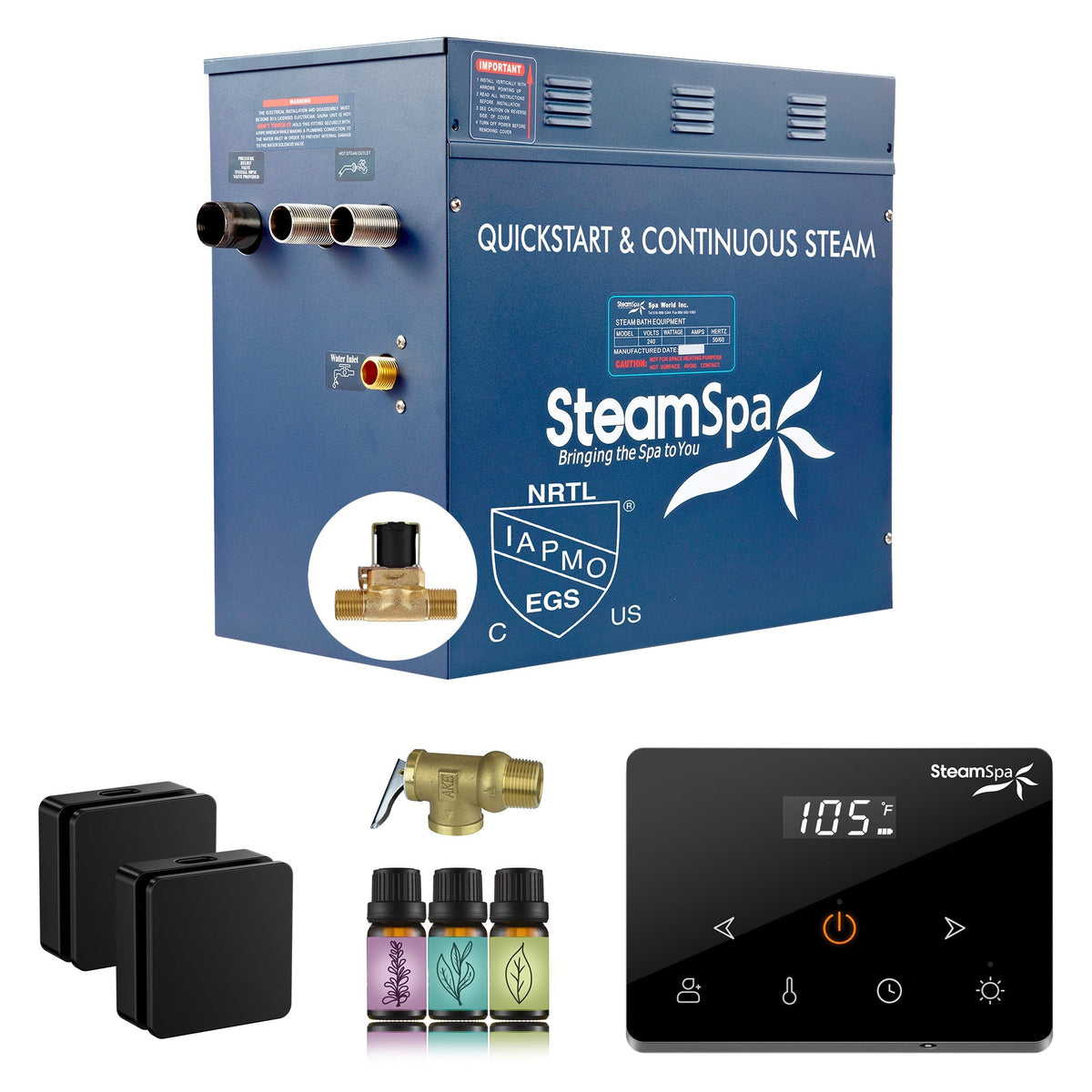 Steam Shower Generator, Full Package, Oasis Wireless New Square with Heads