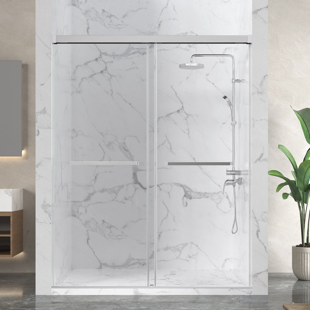 Ward Series 56 to 60 in. x 76 in. Frameless Sliding Shower Door with 3/8" (10mm) Tempered Clear Glass