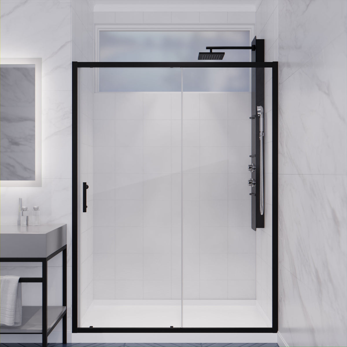 Halberd Series 47 to 48 in. x 72 in. Sliding Framed Shower Door  with Tsunami Guard Tempered Glass