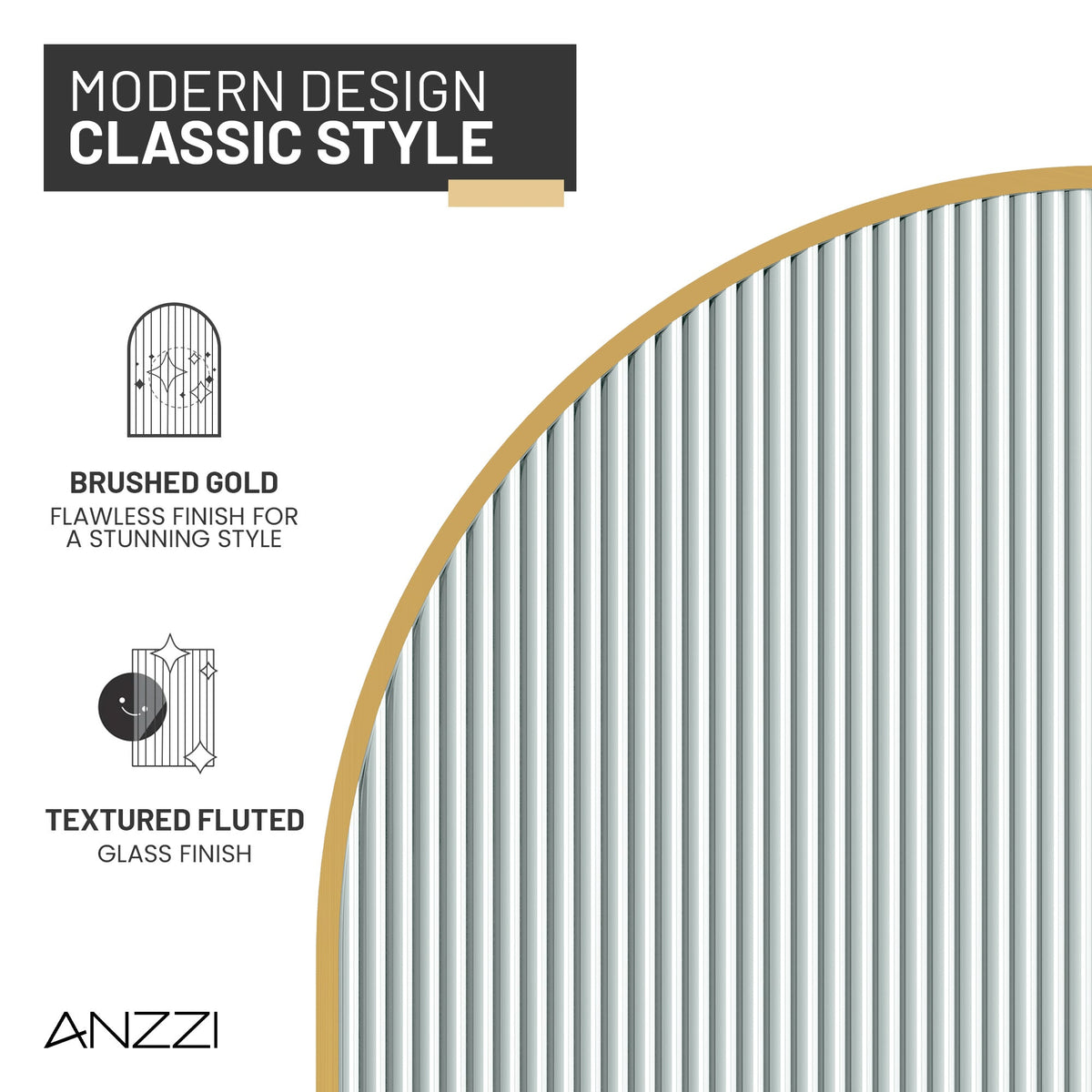 Ember Series 34 in. x 78 in Framed Arch Fixed Shower Screen Door with 8mm Tempered Clear or Fluted Glass