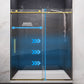 Mountain 60 in x 76 in. Reversible Frameless Sliding Deco-Glass Shower Door with Soft-Close System - Multiple Finishes
