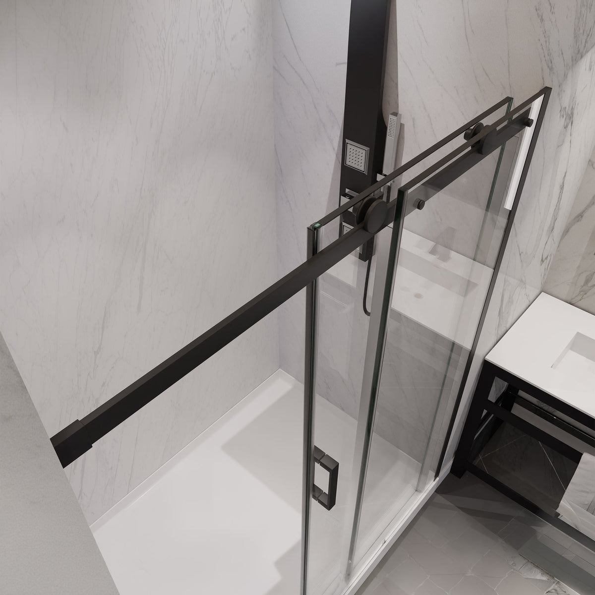 48 x 76 Frameless Shower Door, Rhodes Sliding Tsunami Guard