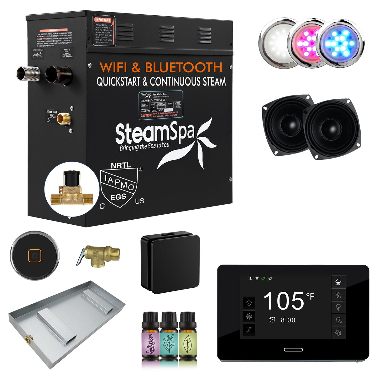 Steam Shower Generator, Full Package, Black New Square with Heads