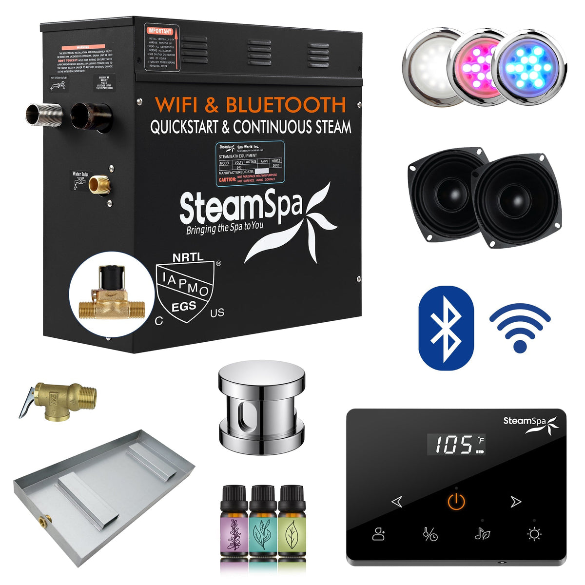 Steam Shower Generator, Full Package, Black Wireless Series
