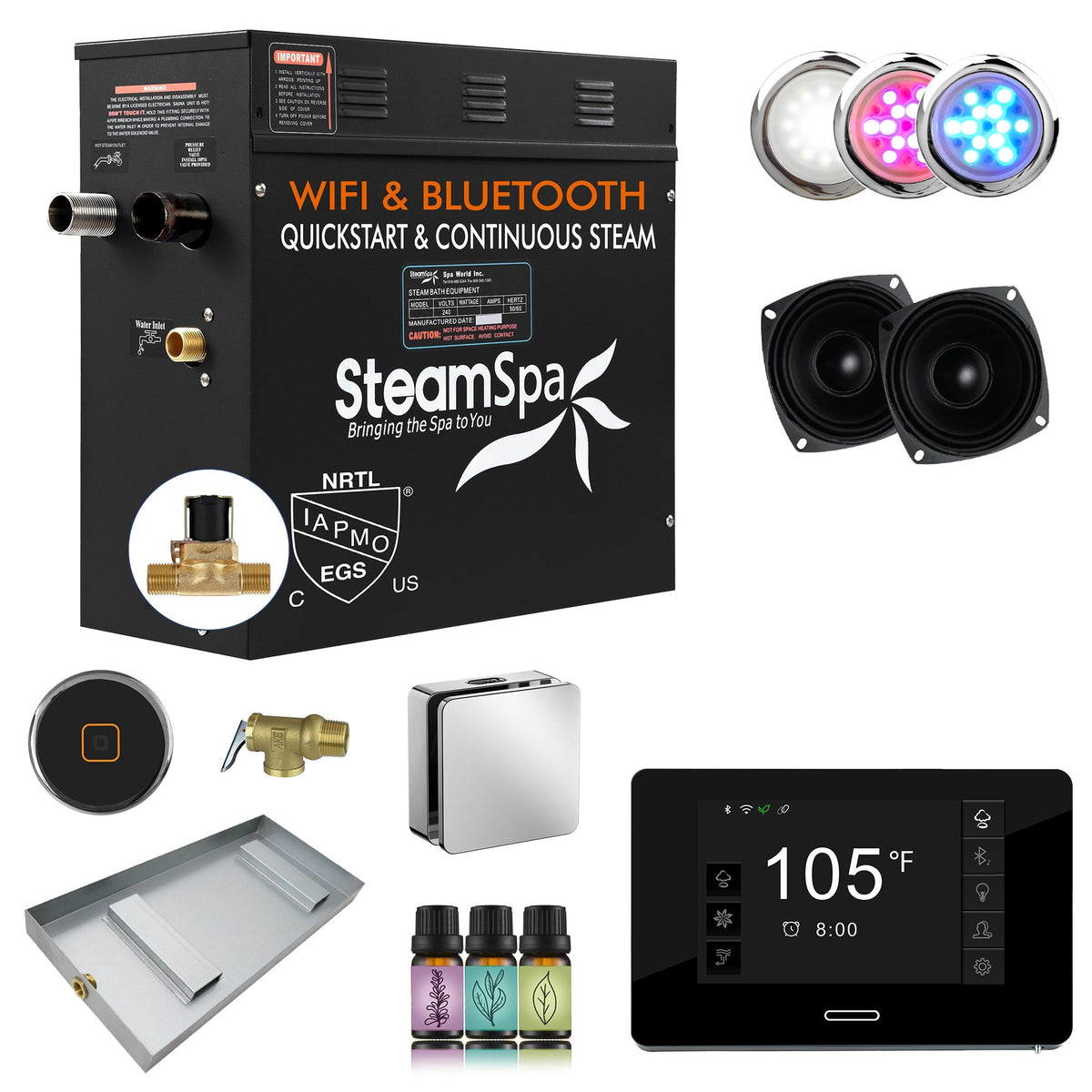 Steam Shower Generator, Full Package, Black New Square with Heads