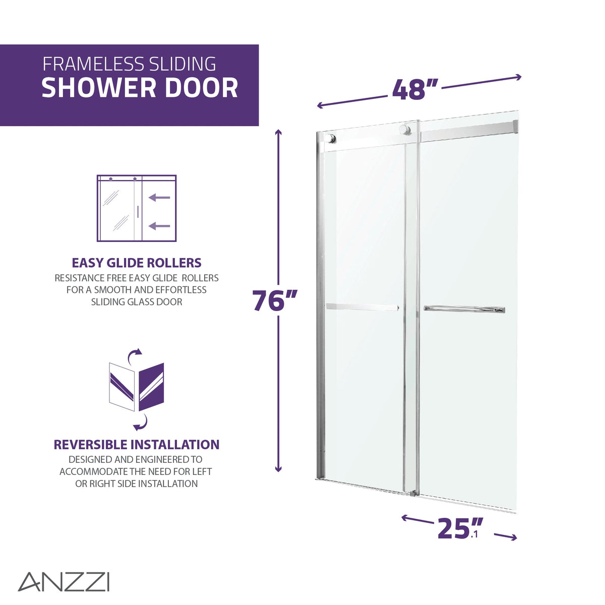 Kahn Series 45 to 48 in. x 76 in. Sliding Frameless Shower Door with Tsunami Guard Tempered Glass
