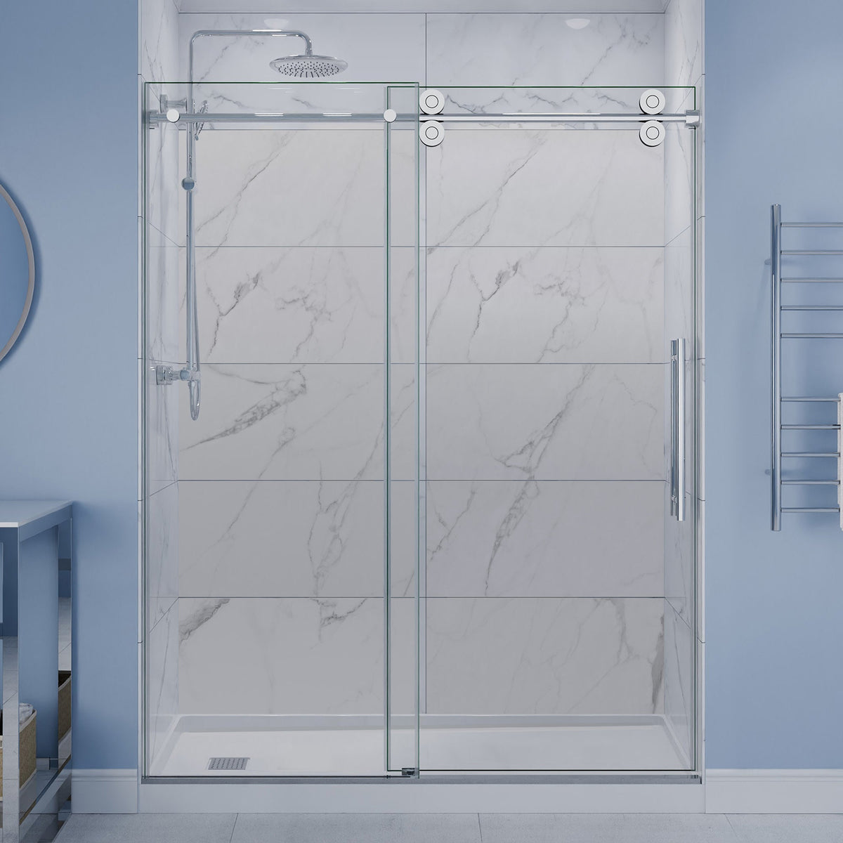 60 x 76 Frameless Shower Door, ANZZI Sliding TSUNAMI GUARD ALLOY Hardware