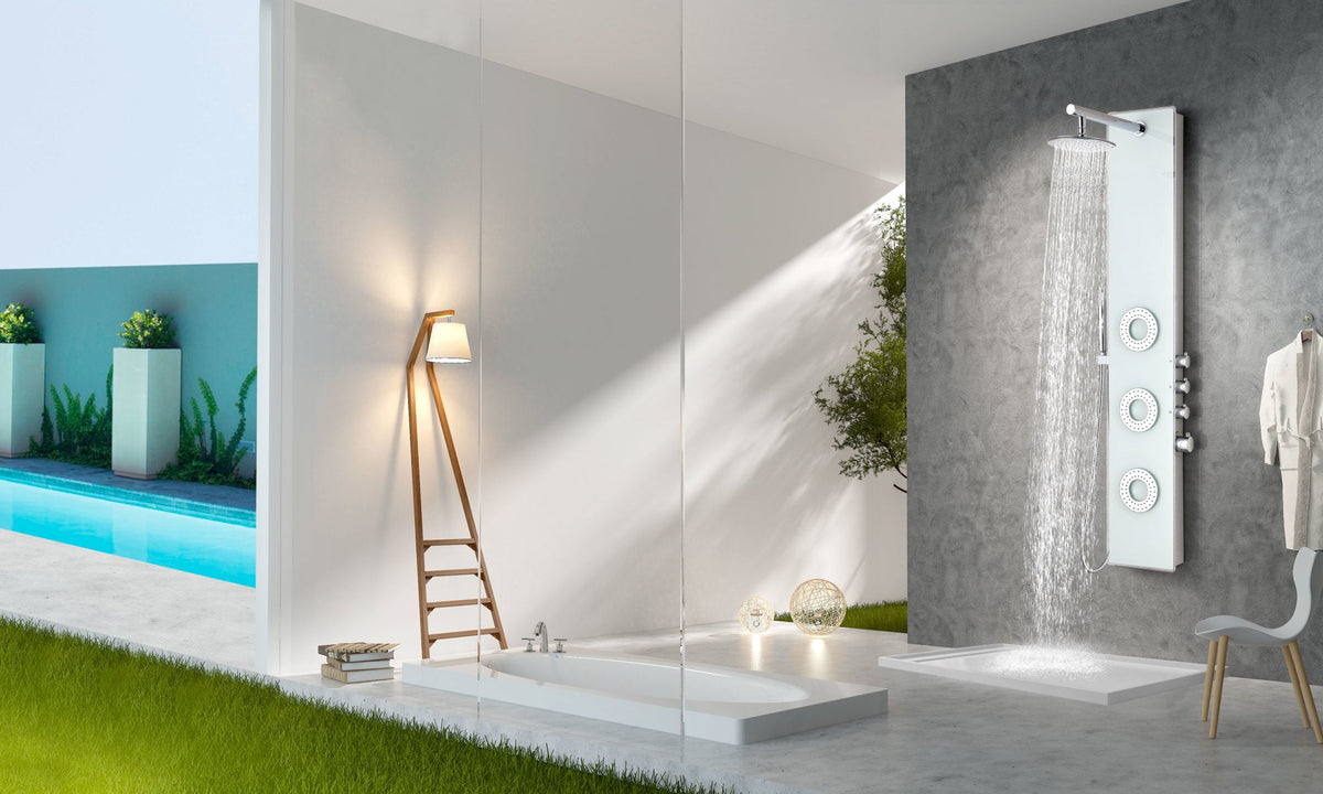 Lynn Series 58 in. 3-Jetted Full Body Shower Panel with Heavy Rain Shower and Body Jets and Spray Wand in White