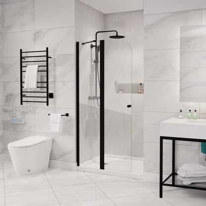 Romance Series 34 in. x 72 in. H Hinged Frameless Shower Door with Tsunami Guard Tempered Glass