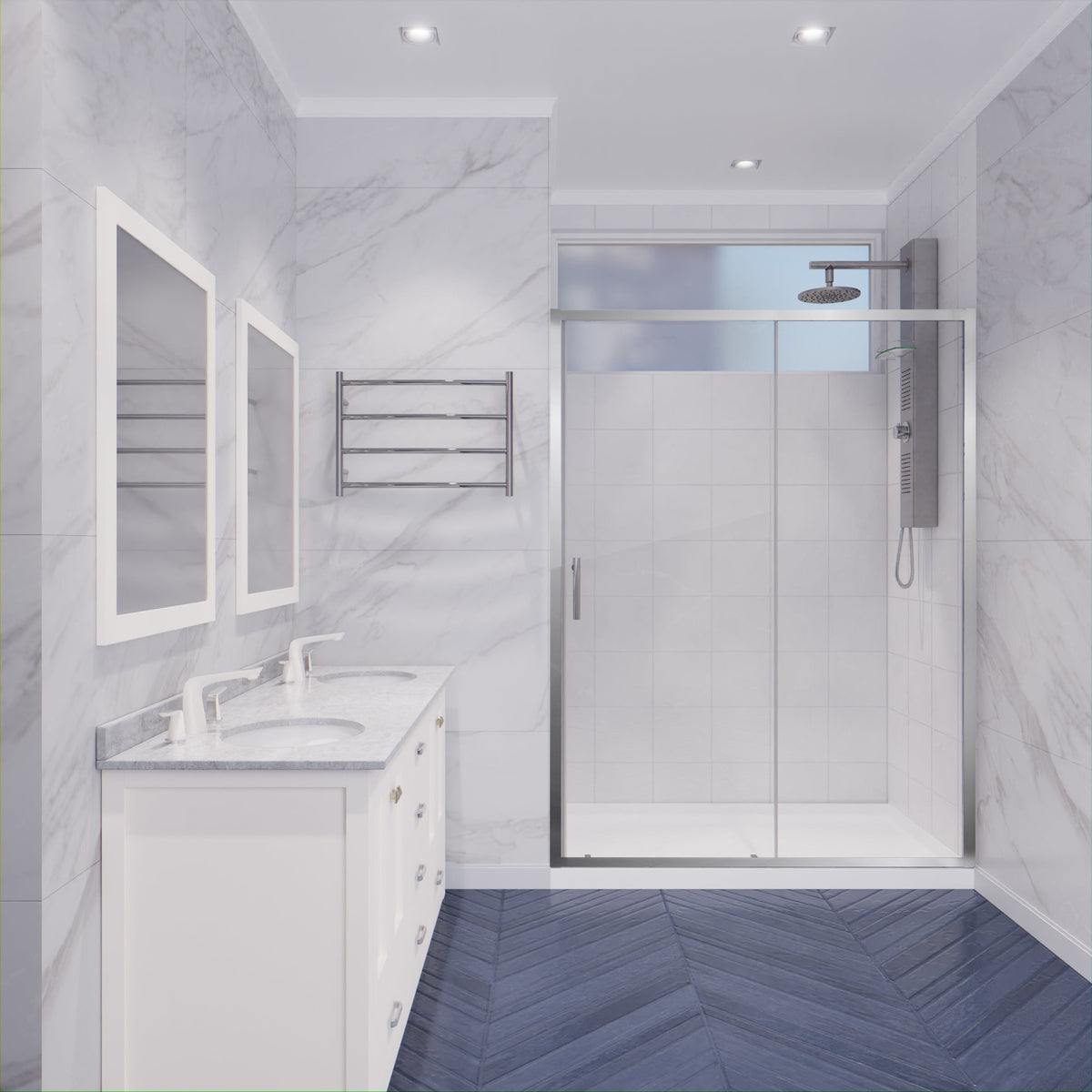 Halberd Series 47 to 48 in. x 72 in. Sliding Framed Shower Door  with Tsunami Guard Tempered Glass