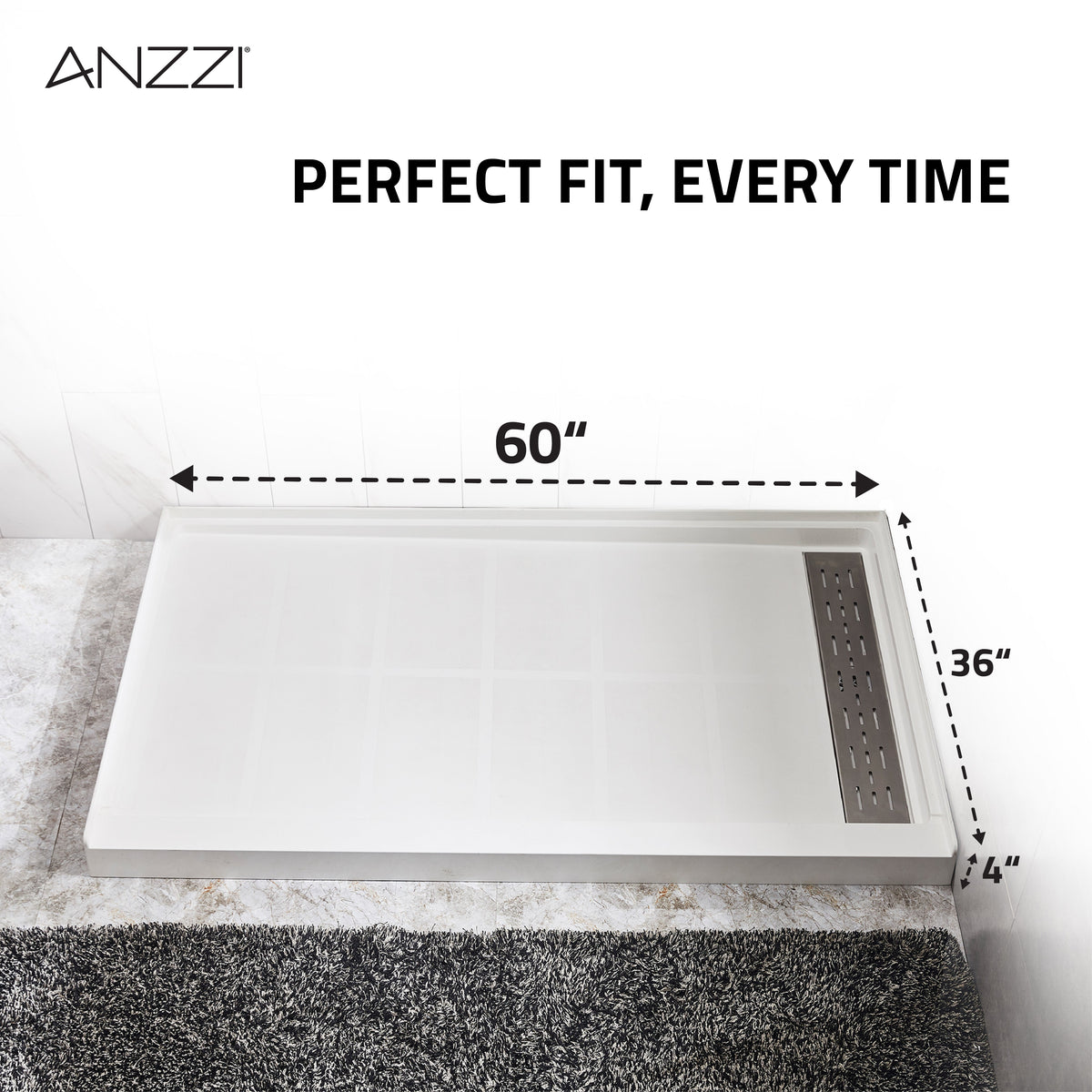 60 x 36 Frameless Shower Door, Pan Only, Kahn Extra Deep ANR