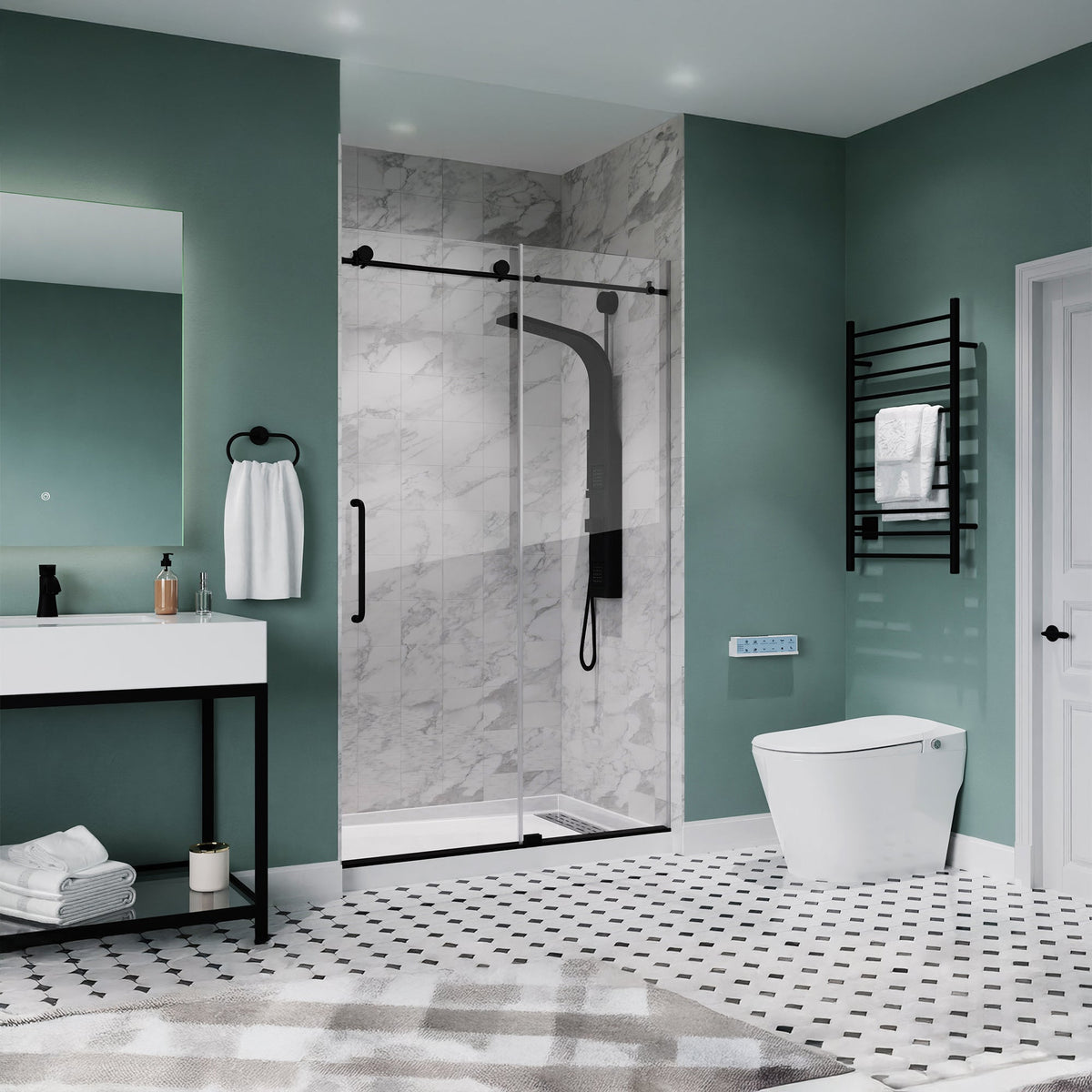 Alexander 60 in. L x 36 in. W Alcove Shower Pan Base with Left or Right Drain in Glossy White Marine Acrylic