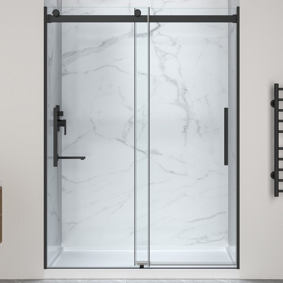 76 x 57 Framed Shower Door, Center Drain, Pan Only