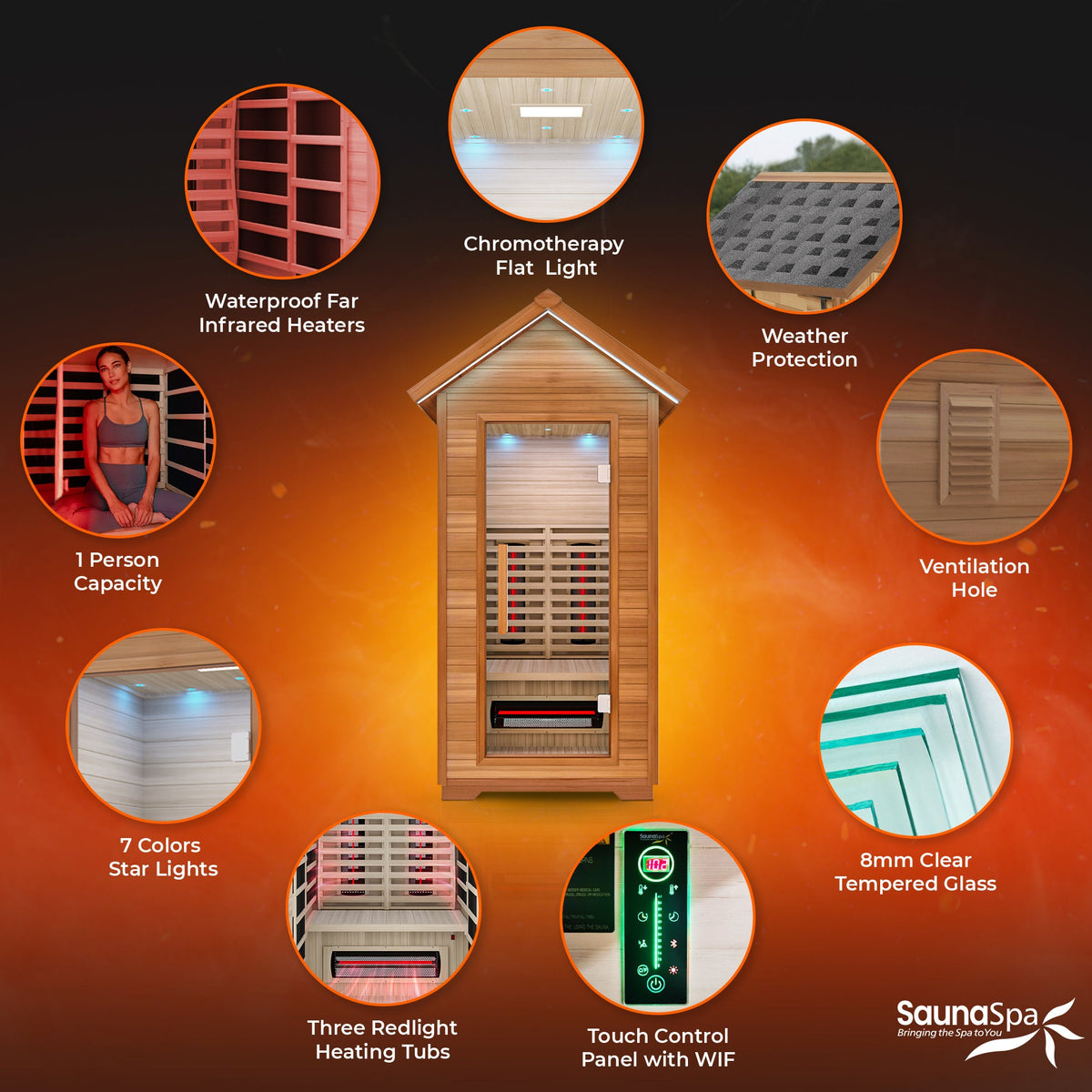 Outdoor Sauna, 2 Person Cabin Red Pad Controller