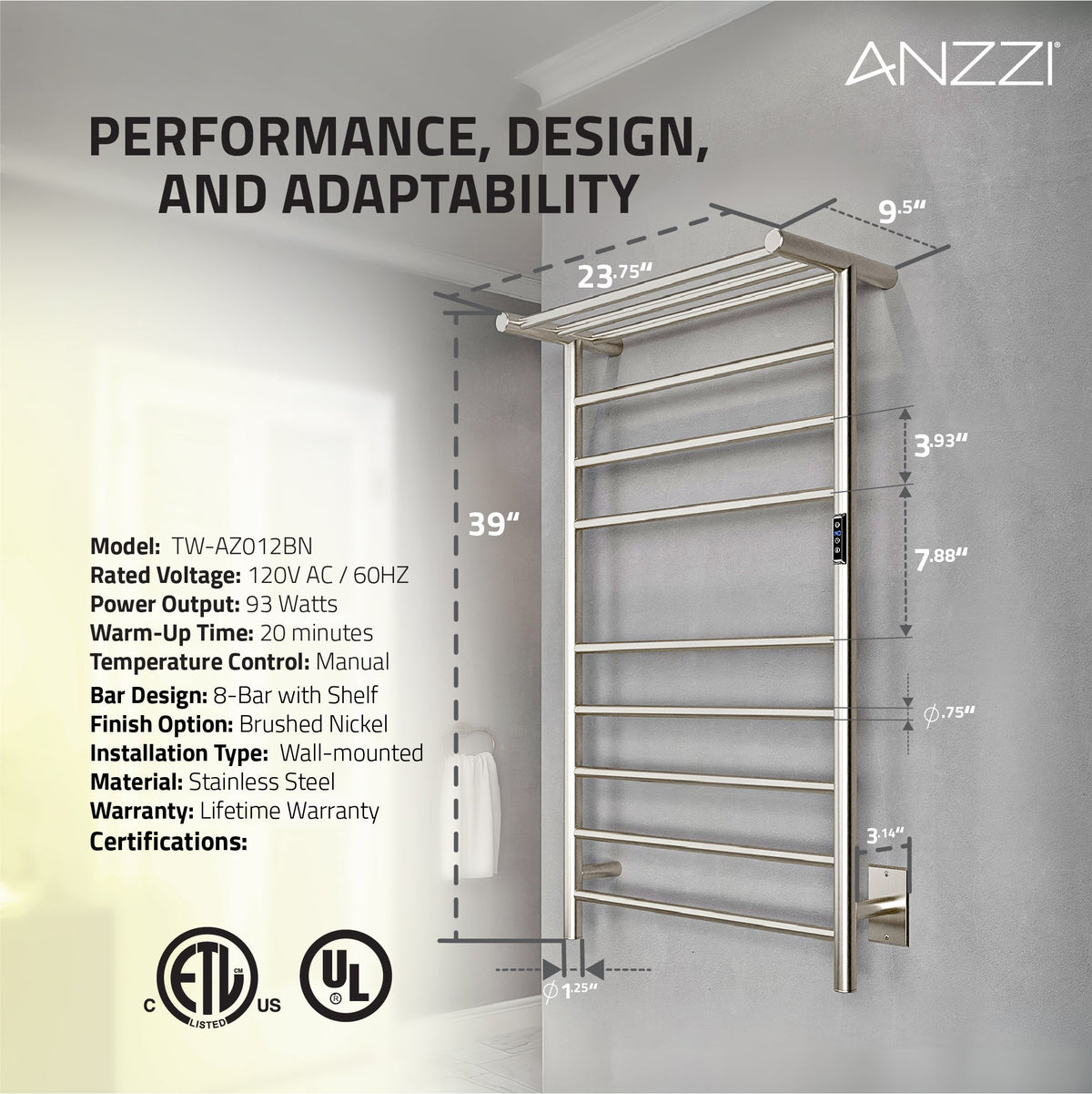 Towel Warmer, ANZZI Eve Bar x