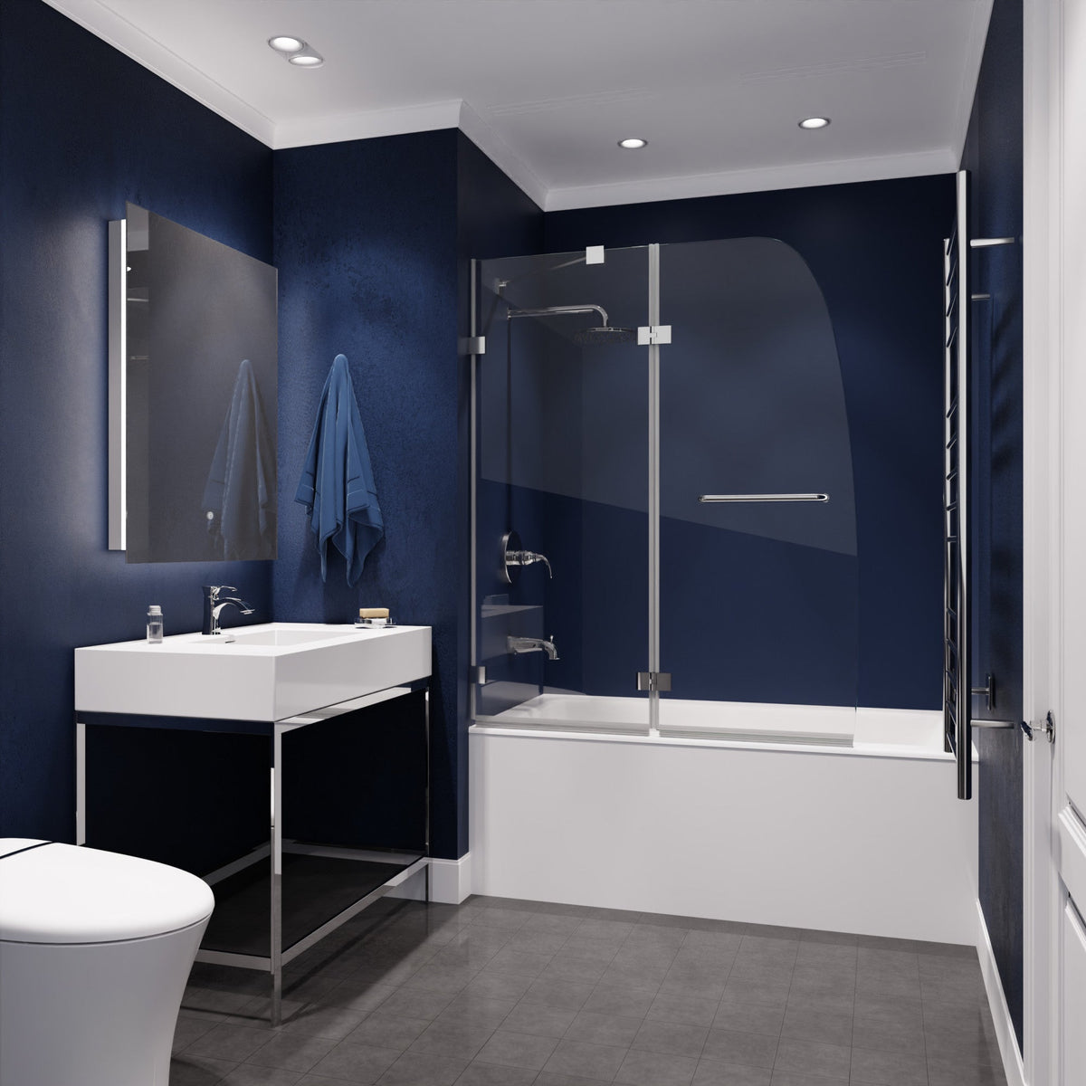 48 x 58 Tub Shower Door, Herald Frameless Hinged Clear